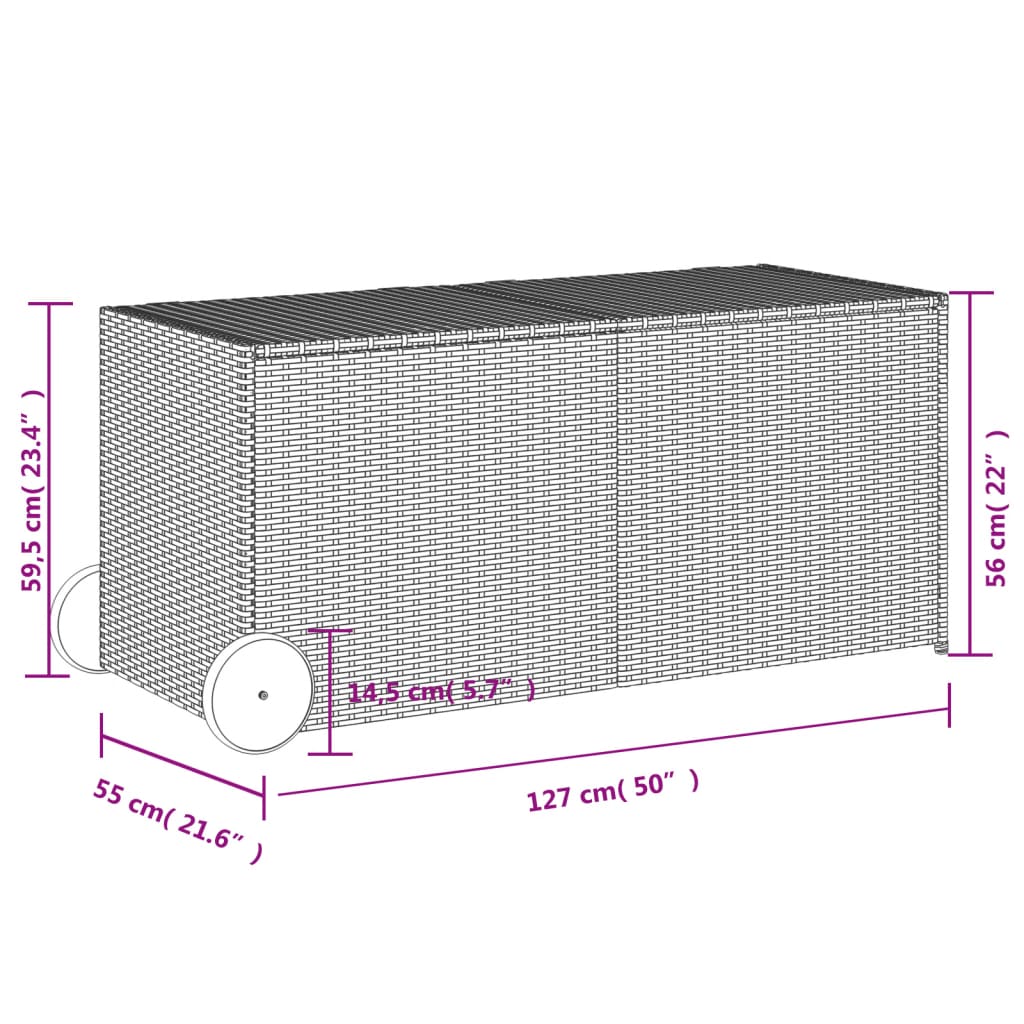 Contenitore da Giardino con Ruote Nero 283L in Polyrattan