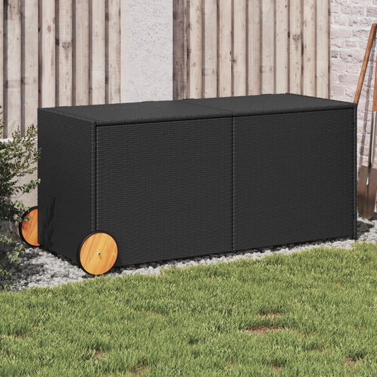 Contenitore da Giardino con Ruote Nero 283L in Polyrattan