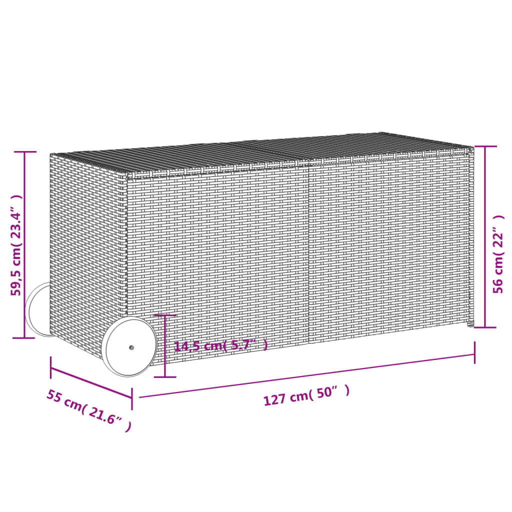 Contenitore da Giardino con Ruote Marrone 283L in Polyrattan