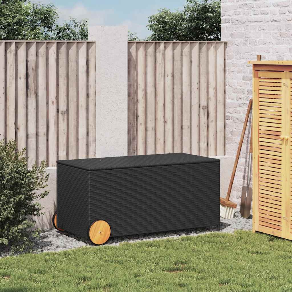 Contenitore da Giardino con Ruote Nero 190L in Polyrattan - homemem39