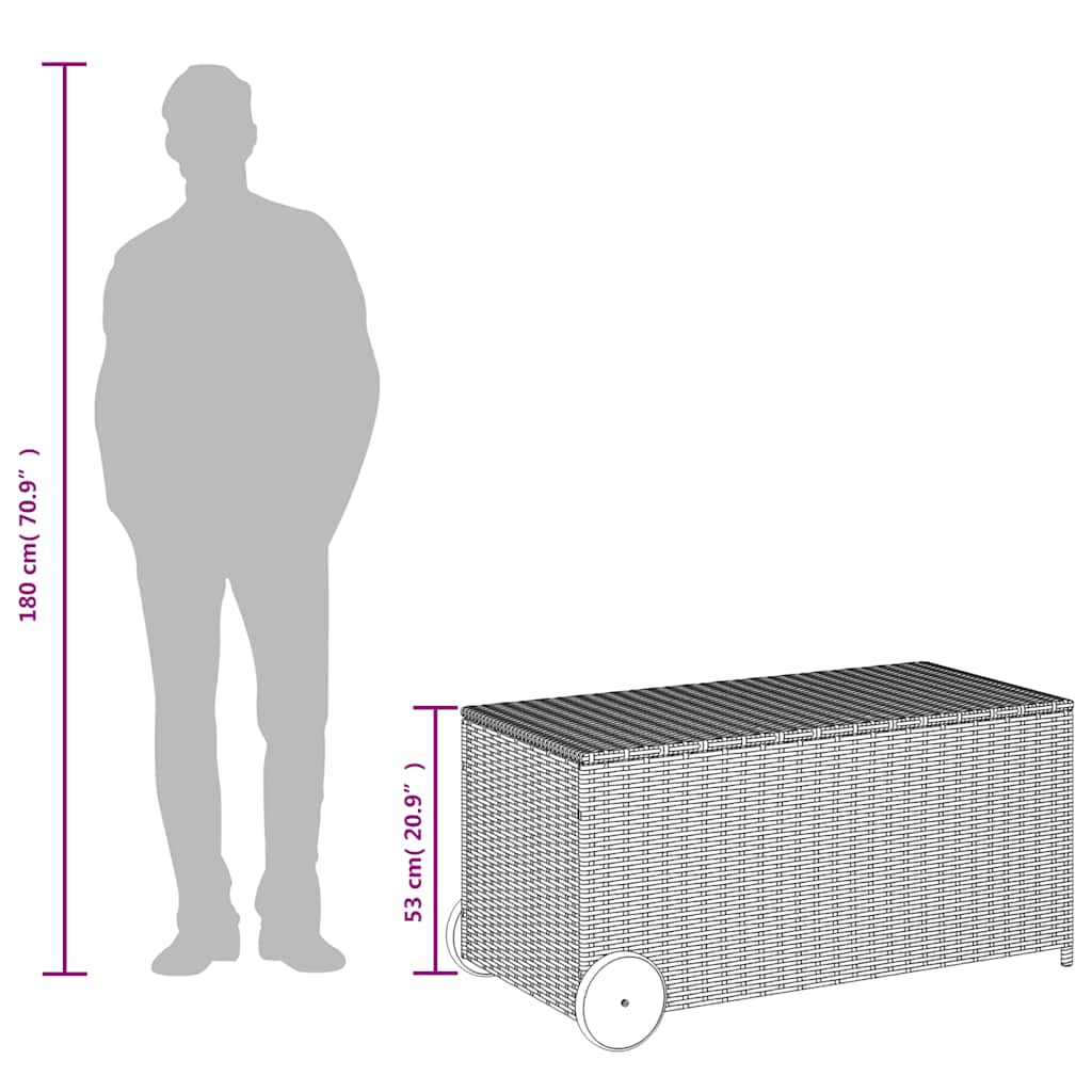 Contenitore da Giardino con Ruote Nero 190L in Polyrattan - homemem39