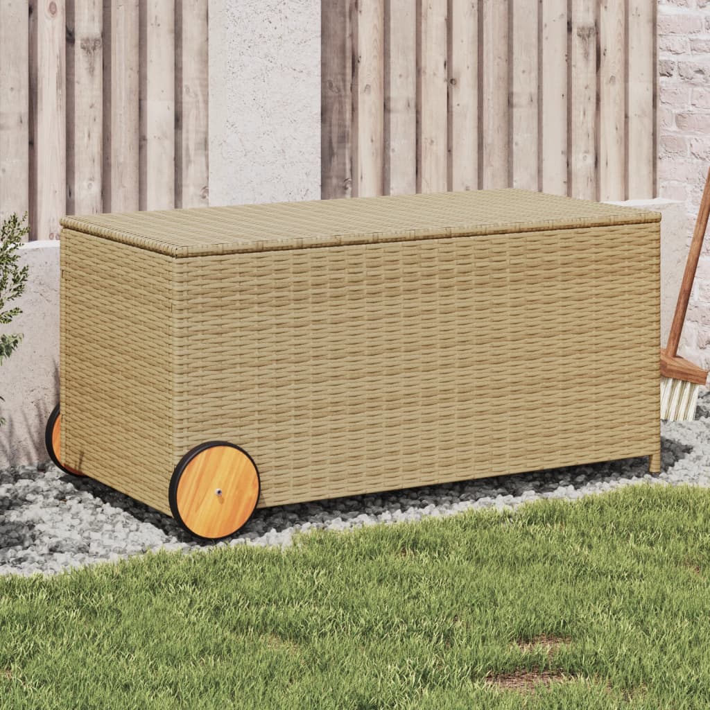 Contenitore da Giardino con Ruote Beige Misto 190L Polyrattan - homemem39