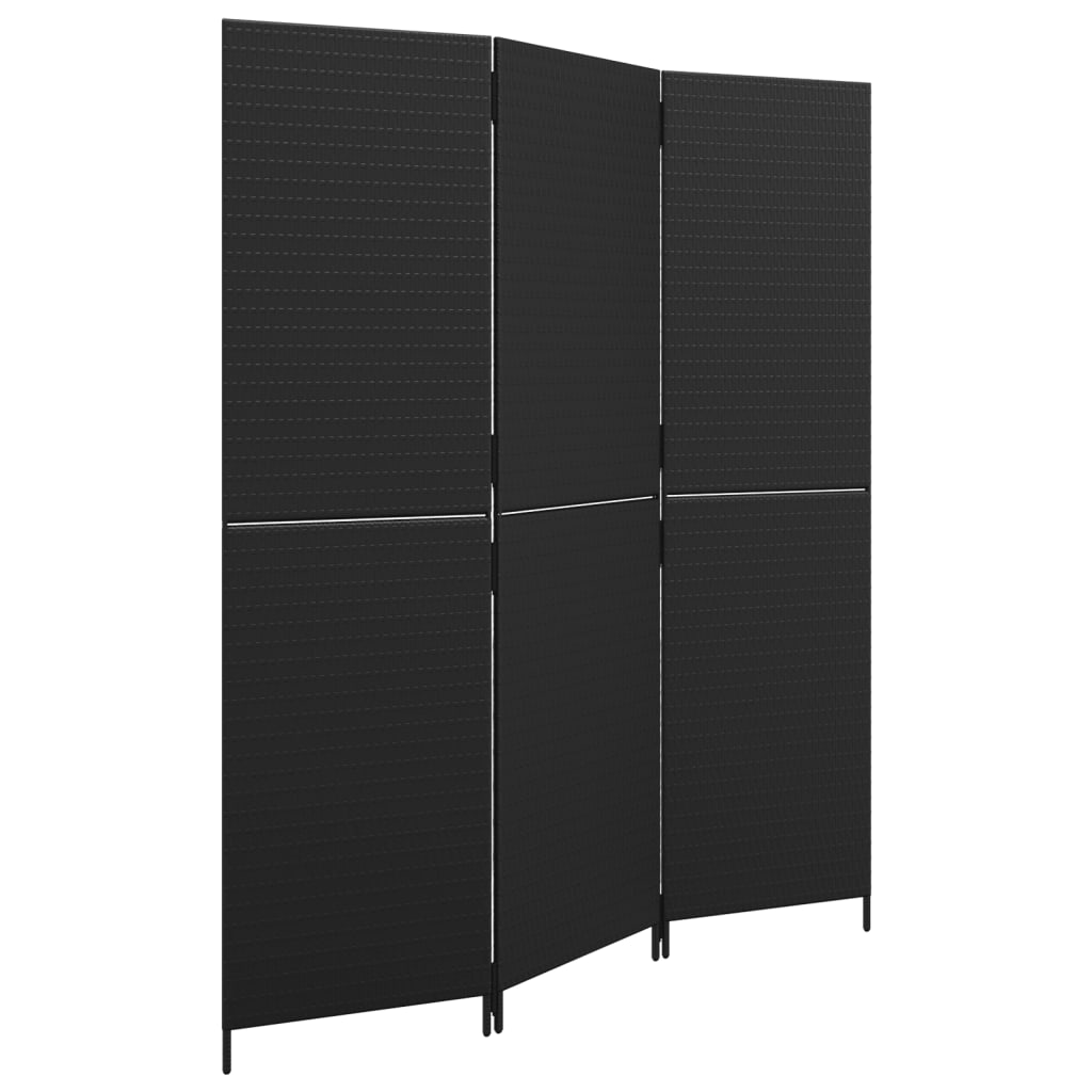 Divisorio per Ambienti a 3 Pannelli Nero in Polyrattan | homemem39