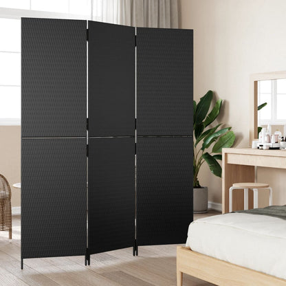 Divisorio per Ambienti a 3 Pannelli Nero in Polyrattan | homemem39