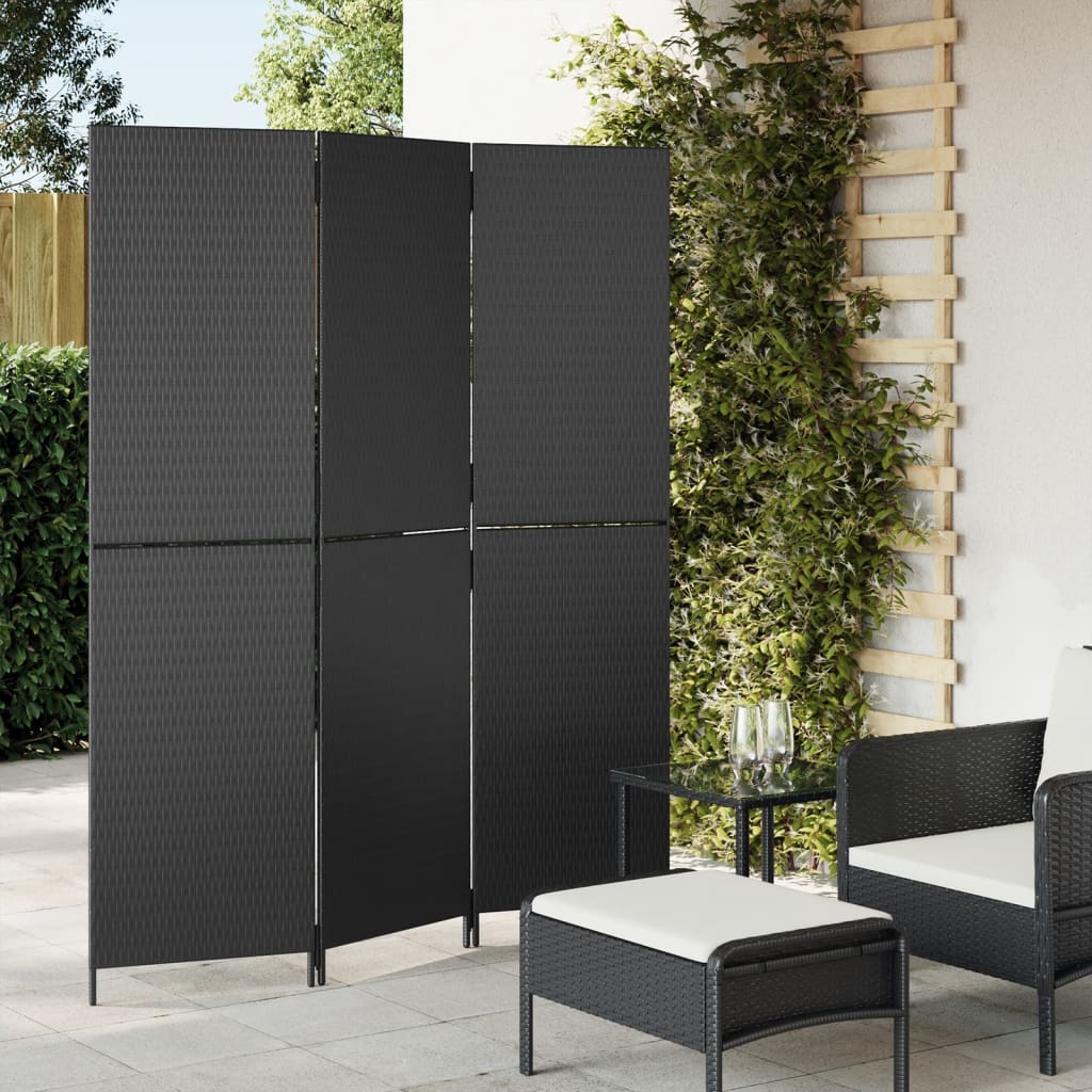 Divisorio per Ambienti a 3 Pannelli Nero in Polyrattan | homemem39