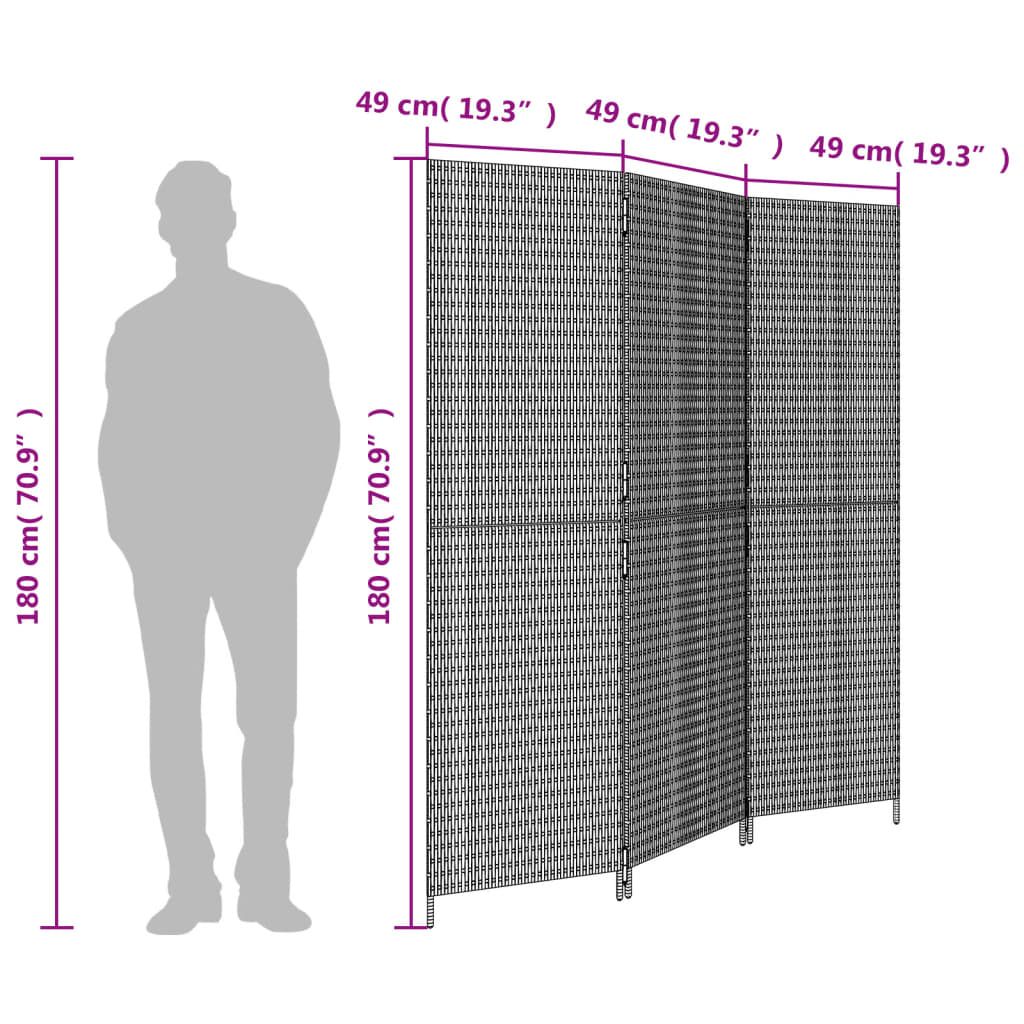 Room Divider with 3 Gray Panels in Polyrattan