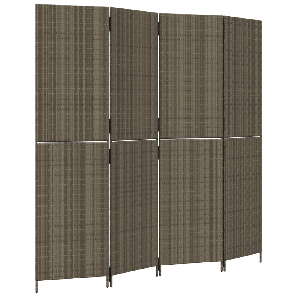 Divisorio per Ambienti a 4 Pannelli Grigio in Polyrattan | homemem39