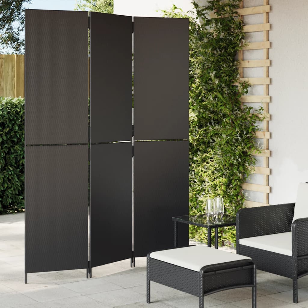 Divisorio per Ambienti a 3 Pannelli Nero in Polyrattan | homemem39