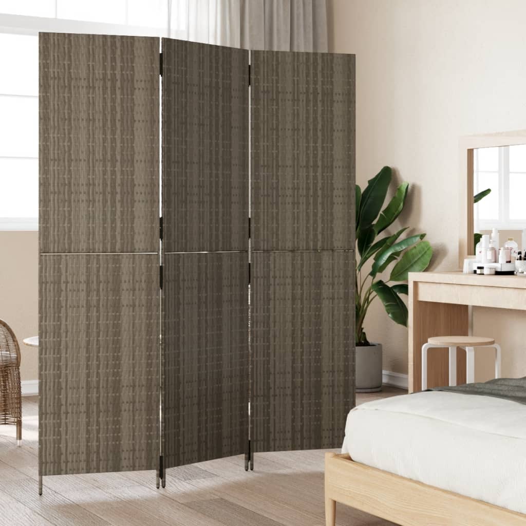 Divisorio per Ambienti a 3 Pannelli Grigio in Polyrattan | homemem39