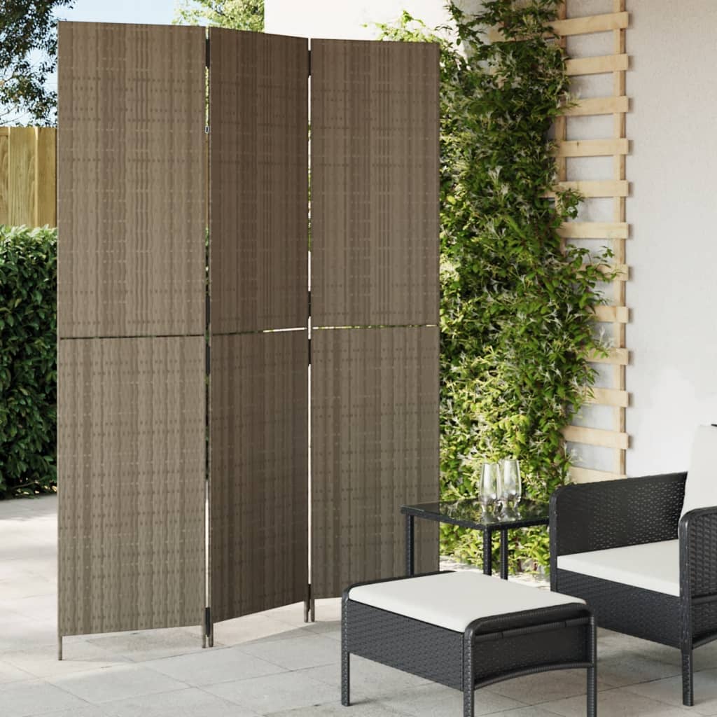 Divisorio per Ambienti a 3 Pannelli Grigio in Polyrattan | homemem39