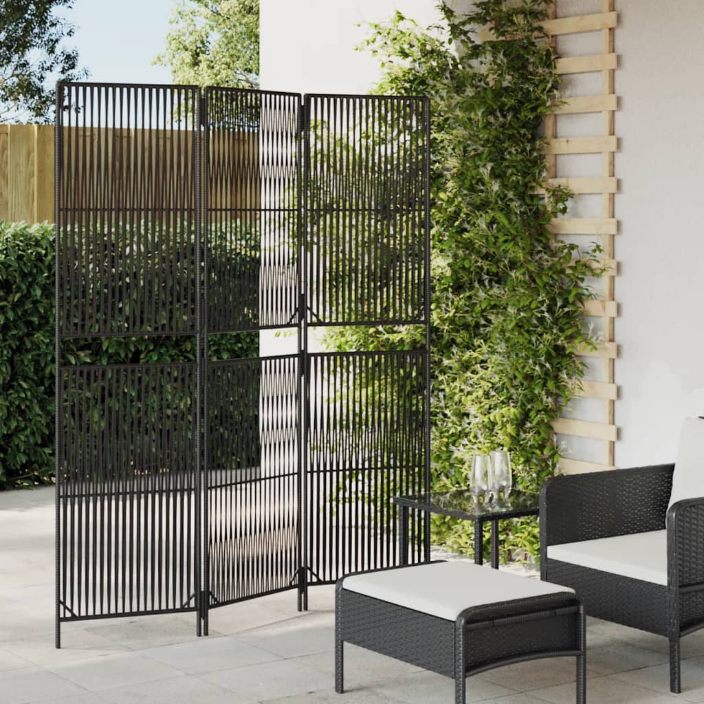 Divisorio per Ambienti a 3 Pannelli Nero in Polyrattan | homemem39