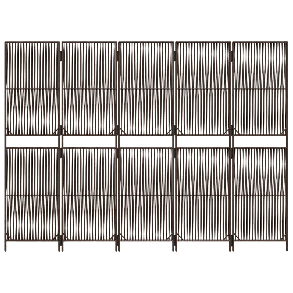 Divisorio per Ambienti a 5 Pannelli Marrone in Polyrattan - homemem39