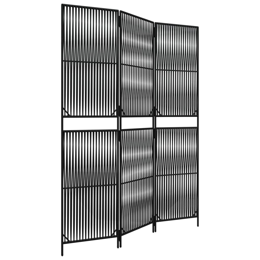 Black 3-Panel Room Divider in Polyrattan