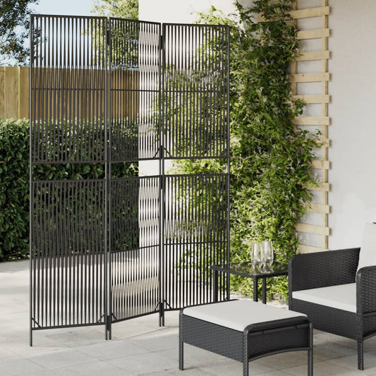 Black 3-Panel Room Divider in Polyrattan