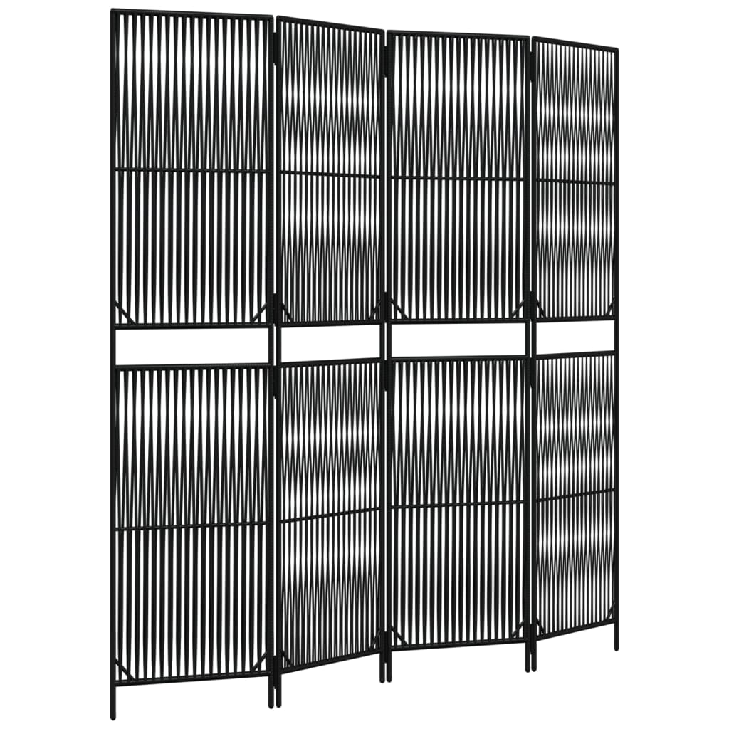 Black 4-Panel Room Divider in Polyrattan