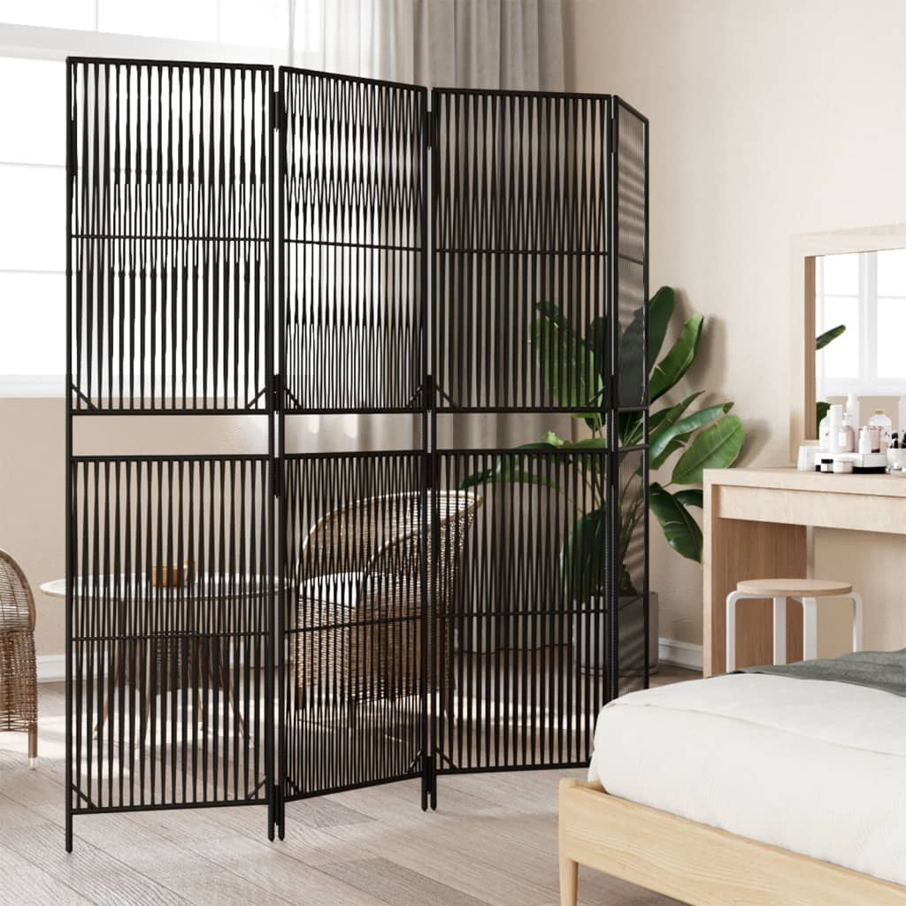 Black 4-Panel Room Divider in Polyrattan