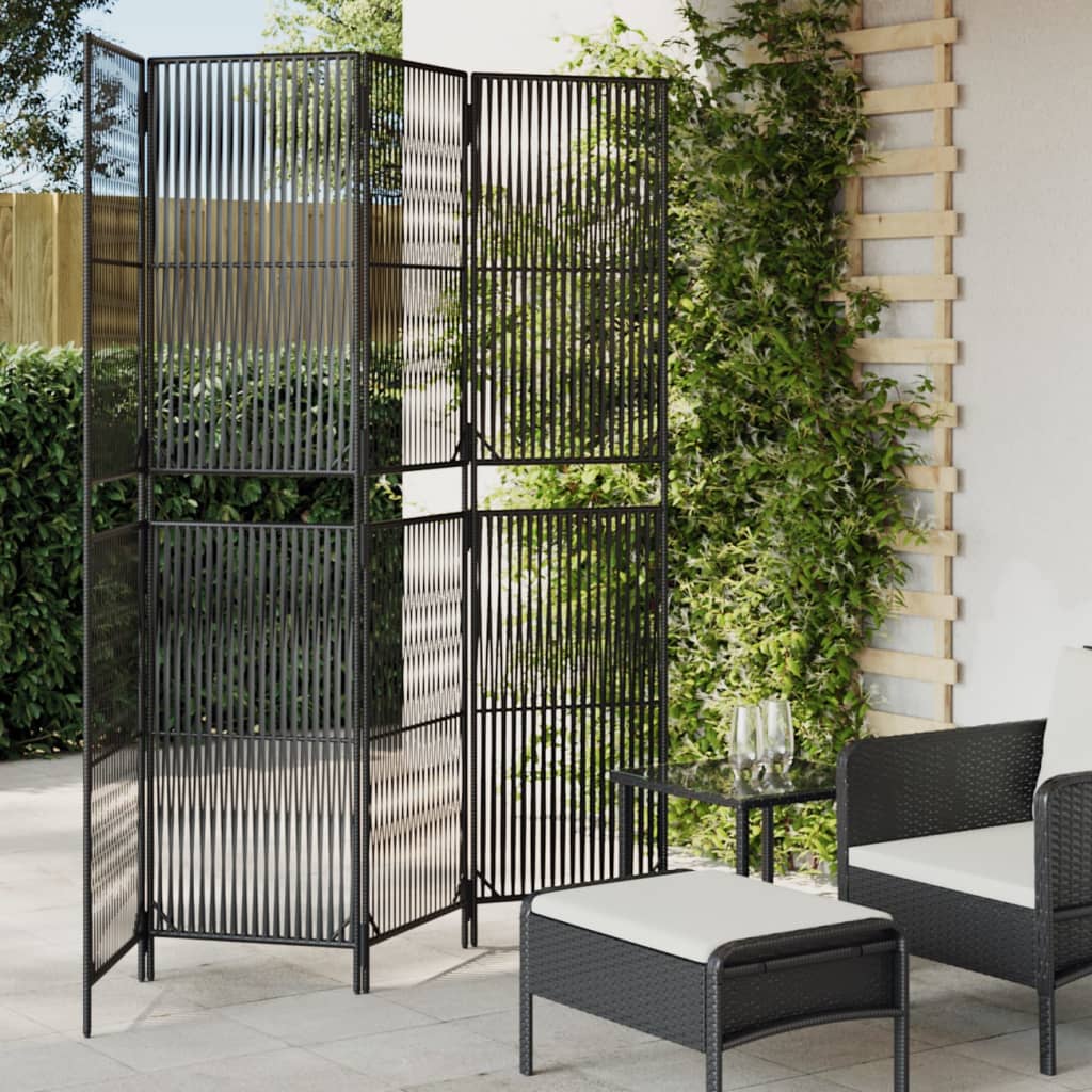 Black 4-Panel Room Divider in Polyrattan