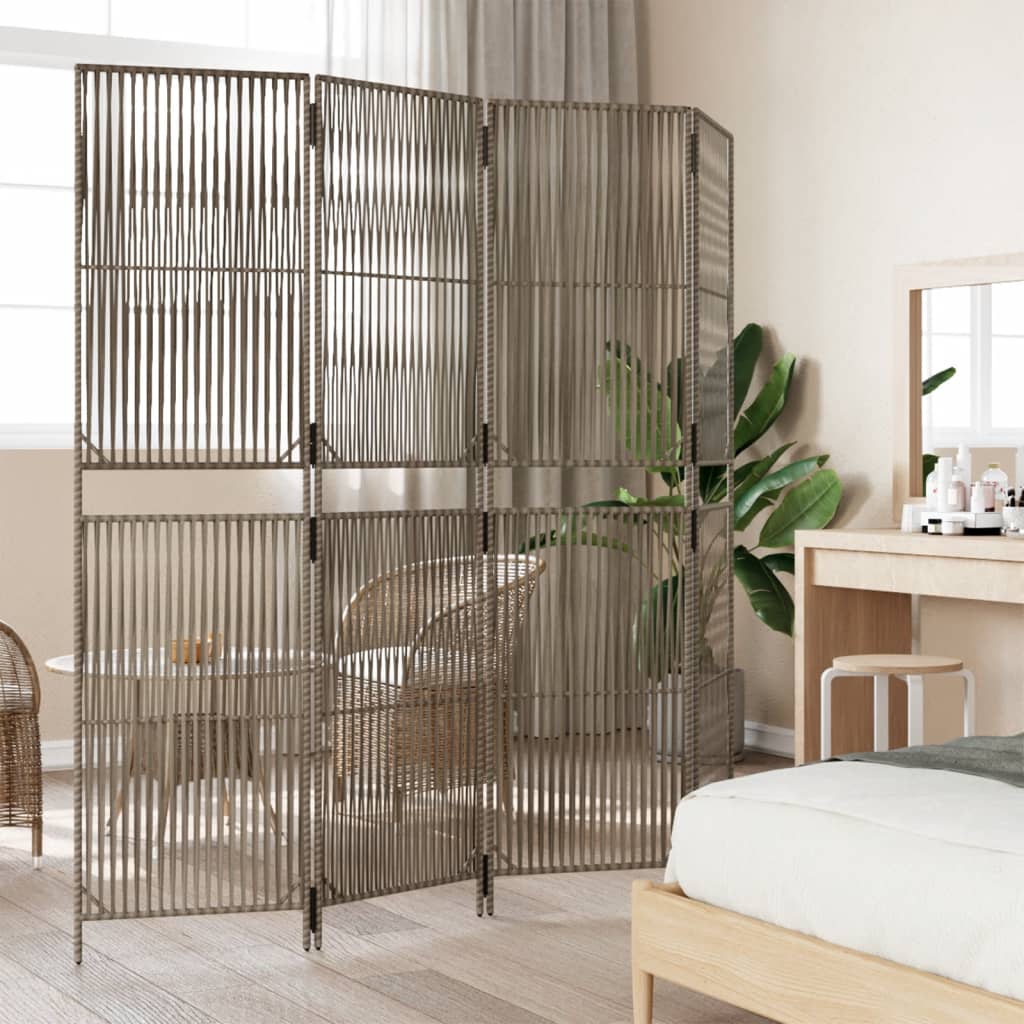 Room Divider with 4 Gray Panels in Polyrattan