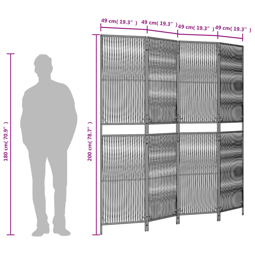 Room Divider with 4 Gray Panels in Polyrattan