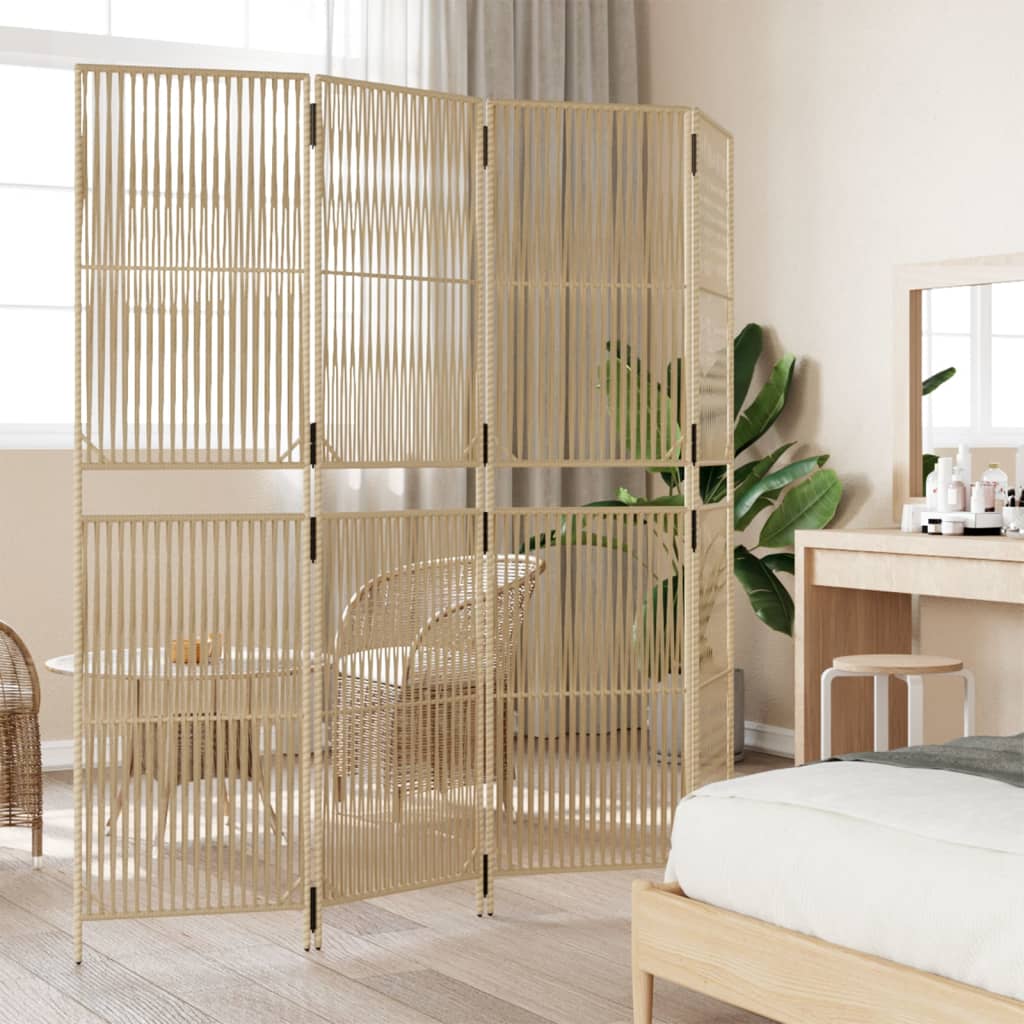 Room Divider with 4 Beige Panels in Polyrattan