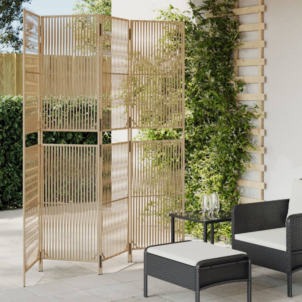 Room Divider with 4 Beige Panels in Polyrattan