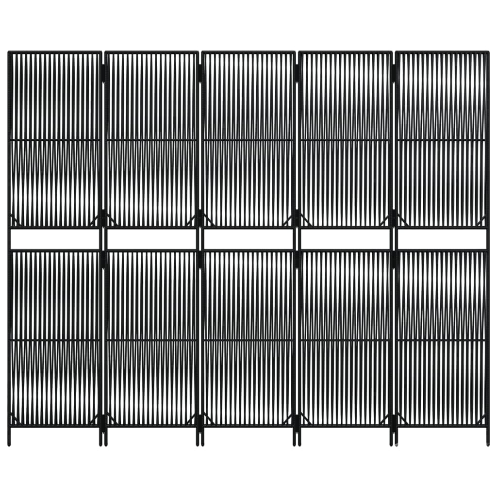 Divisorio per Ambienti a 5 Pannelli Nero in Polyrattan - homemem39