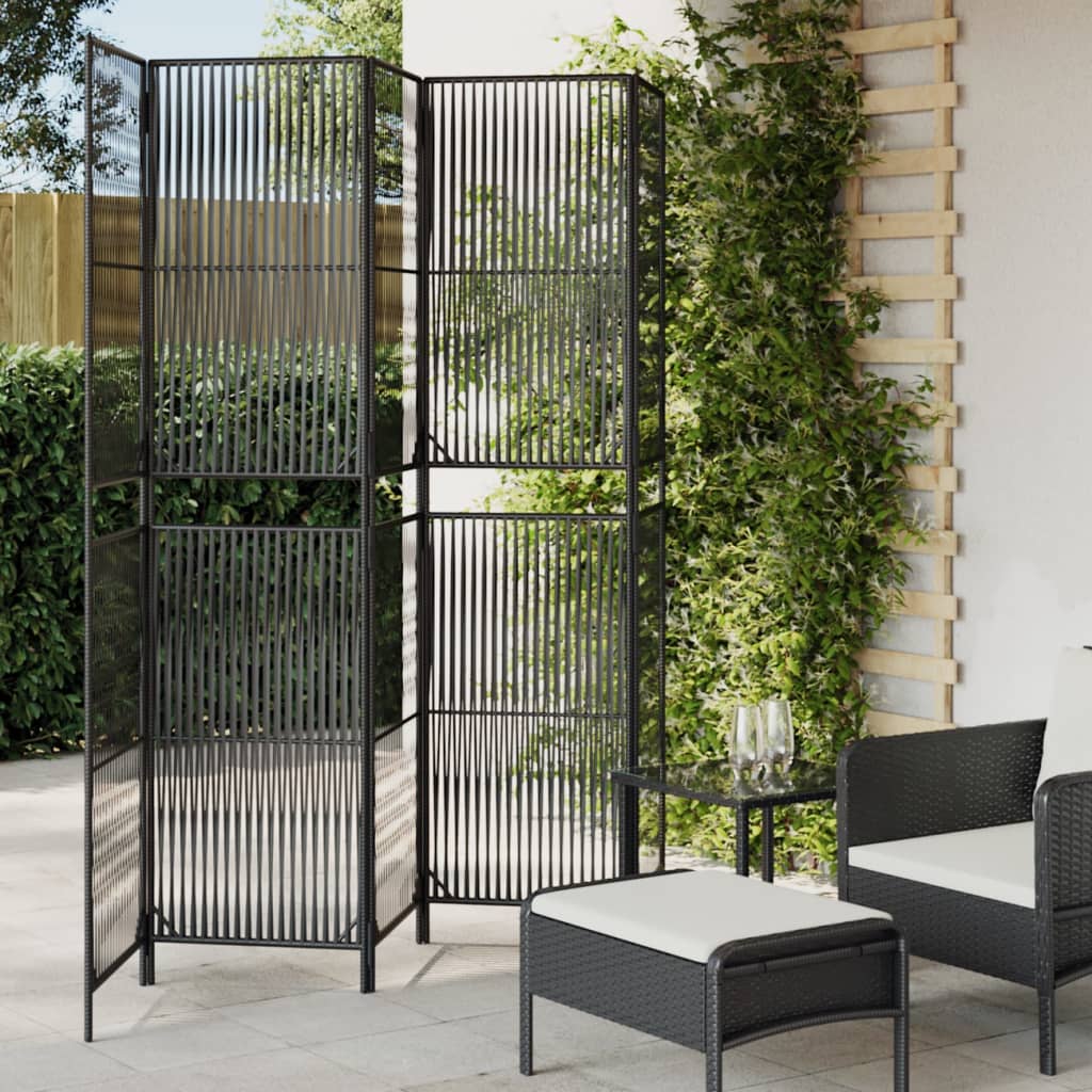 Black 5-Panel Room Divider in Polyrattan