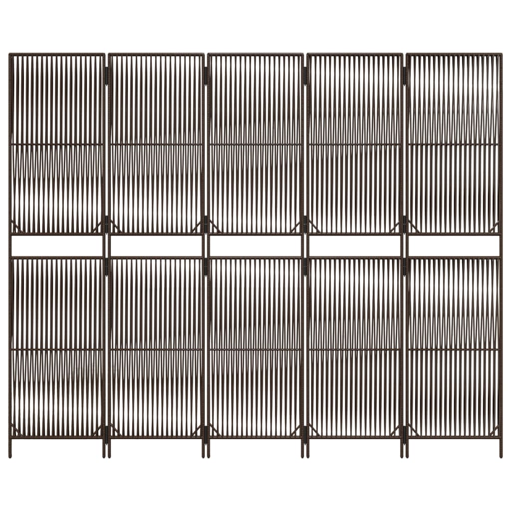 Divisorio per Ambienti a 5 Pannelli Marrone in Polyrattan - homemem39