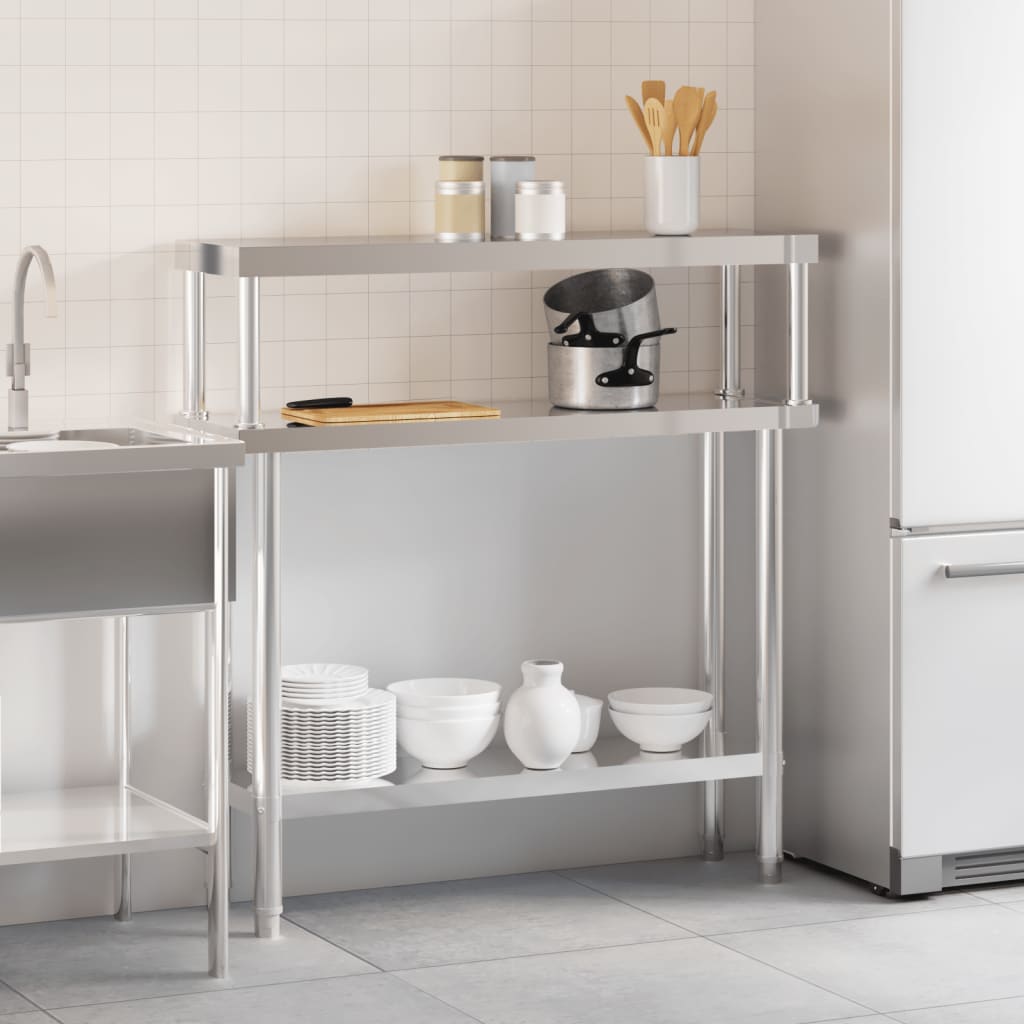 Tavolo Lavoro Cucina con Ripiano 110x30x120 cm Acciaio Inox - homemem39