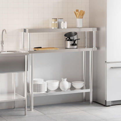 Tavolo Lavoro Cucina con Ripiano 110x30x120 cm Acciaio Inox - homemem39