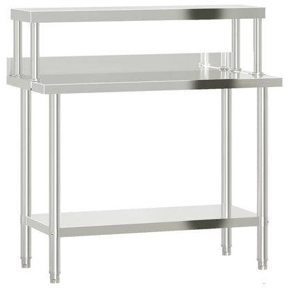 Tavolo Lavoro Cucina con Ripiano 110x55x120 cm Acciaio Inox | homemem39