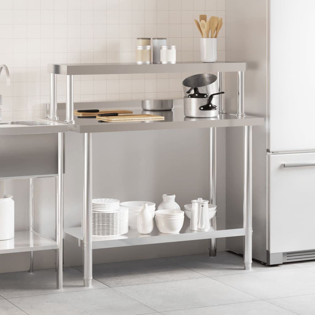 Tavolo Lavoro Cucina con Ripiano 110x55x120 cm Acciaio Inox - homemem39