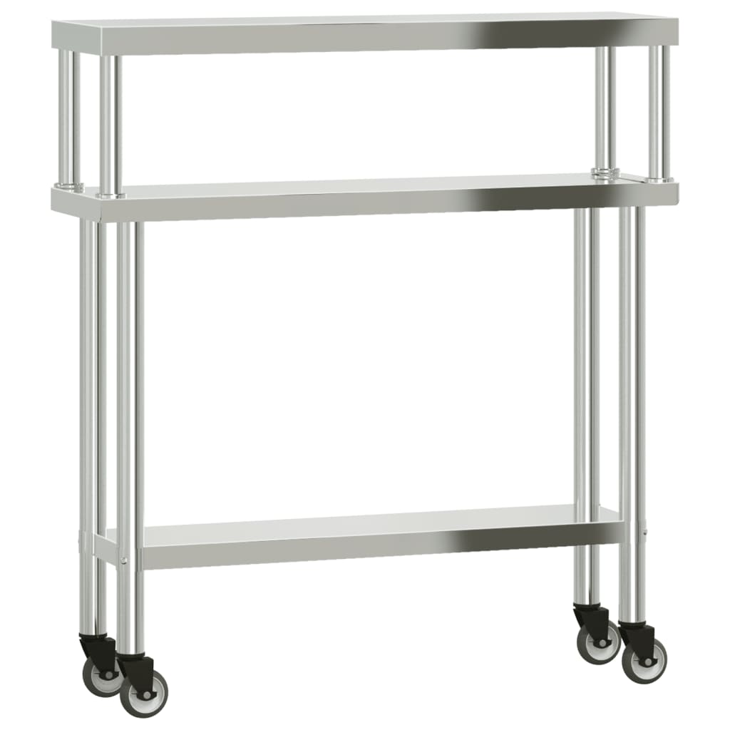 Tavolo Lavoro Cucina con Ripiano 110x30x120 cm Acciaio Inox - homemem39