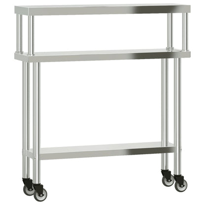 Tavolo Lavoro Cucina con Ripiano 110x30x120 cm Acciaio Inox - homemem39