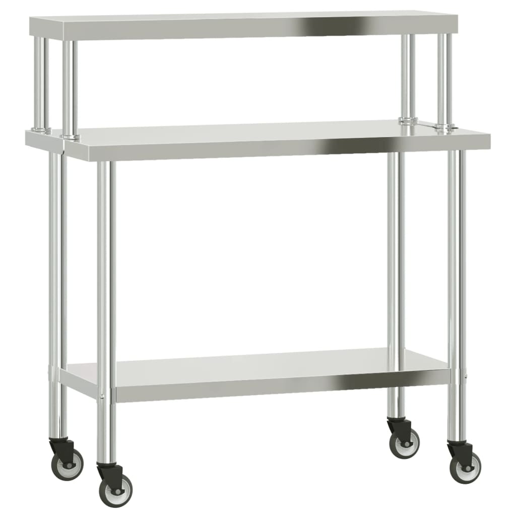 Tavolo Lavoro Cucina con Ripiano 110x55x120 cm Acciaio Inox - homemem39