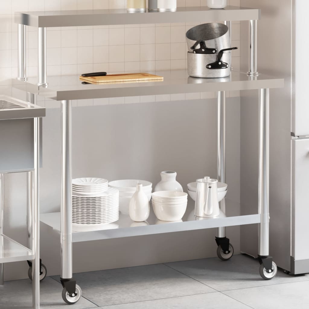 Tavolo Lavoro Cucina con Ripiano 110x55x120 cm Acciaio Inox - homemem39