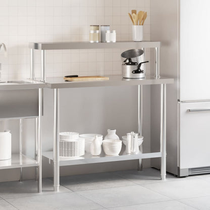 Tavolo Lavoro Cucina con Ripiano 110x55x120 cm Acciaio Inox - homemem39