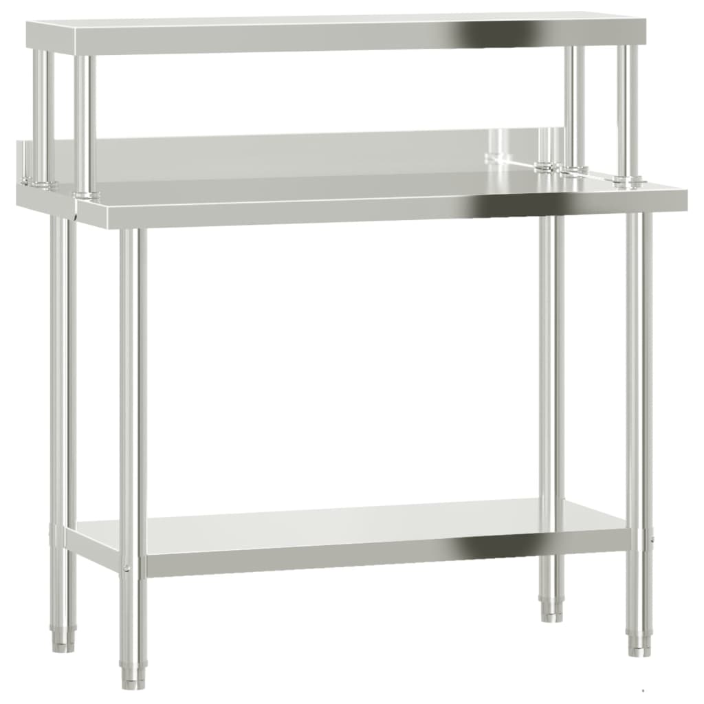Tavolo Lavoro Cucina con Ripiano 110x55x120 cm Acciaio Inox - homemem39