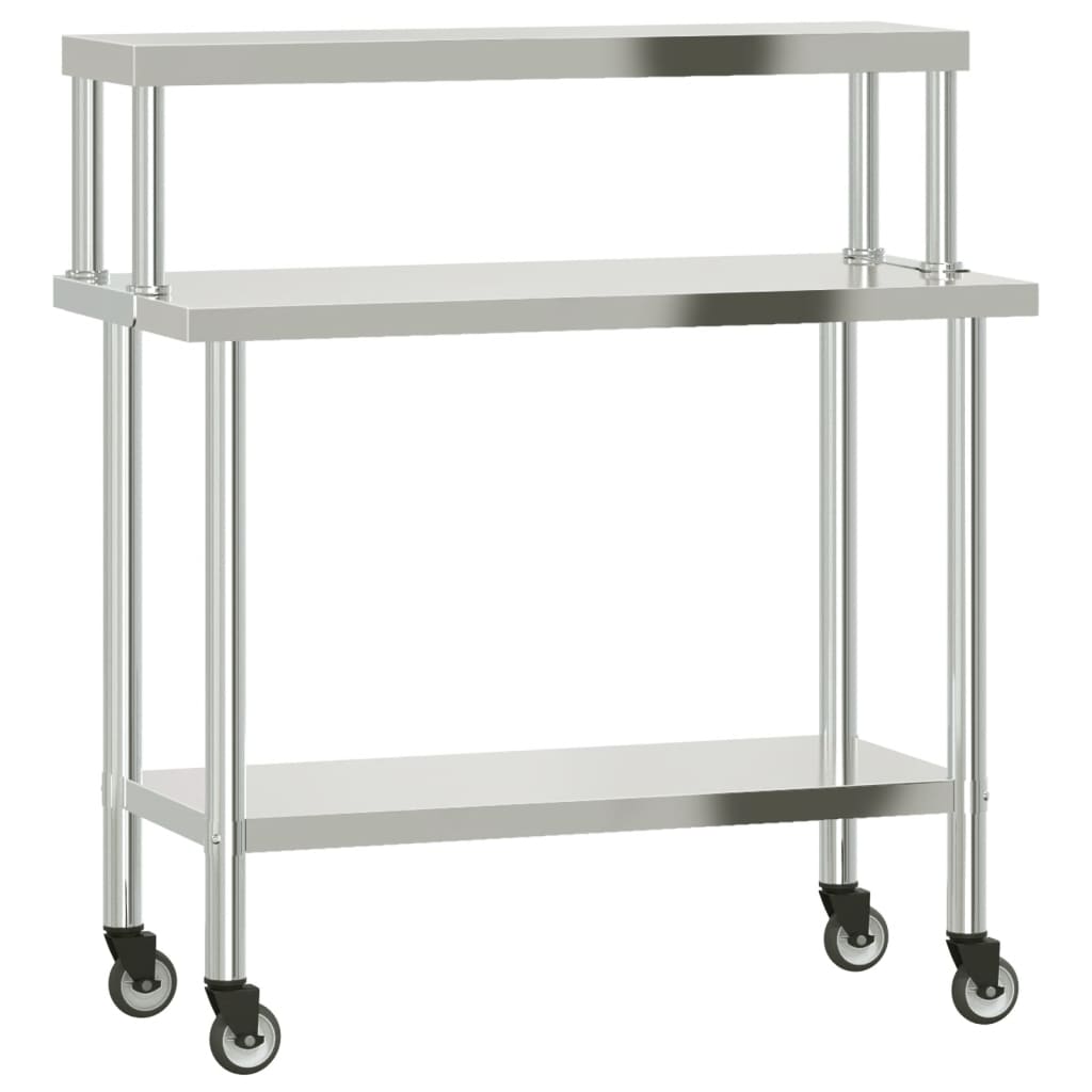 Tavolo Lavoro Cucina con Ripiano 110x55x120 cm Acciaio Inox - homemem39