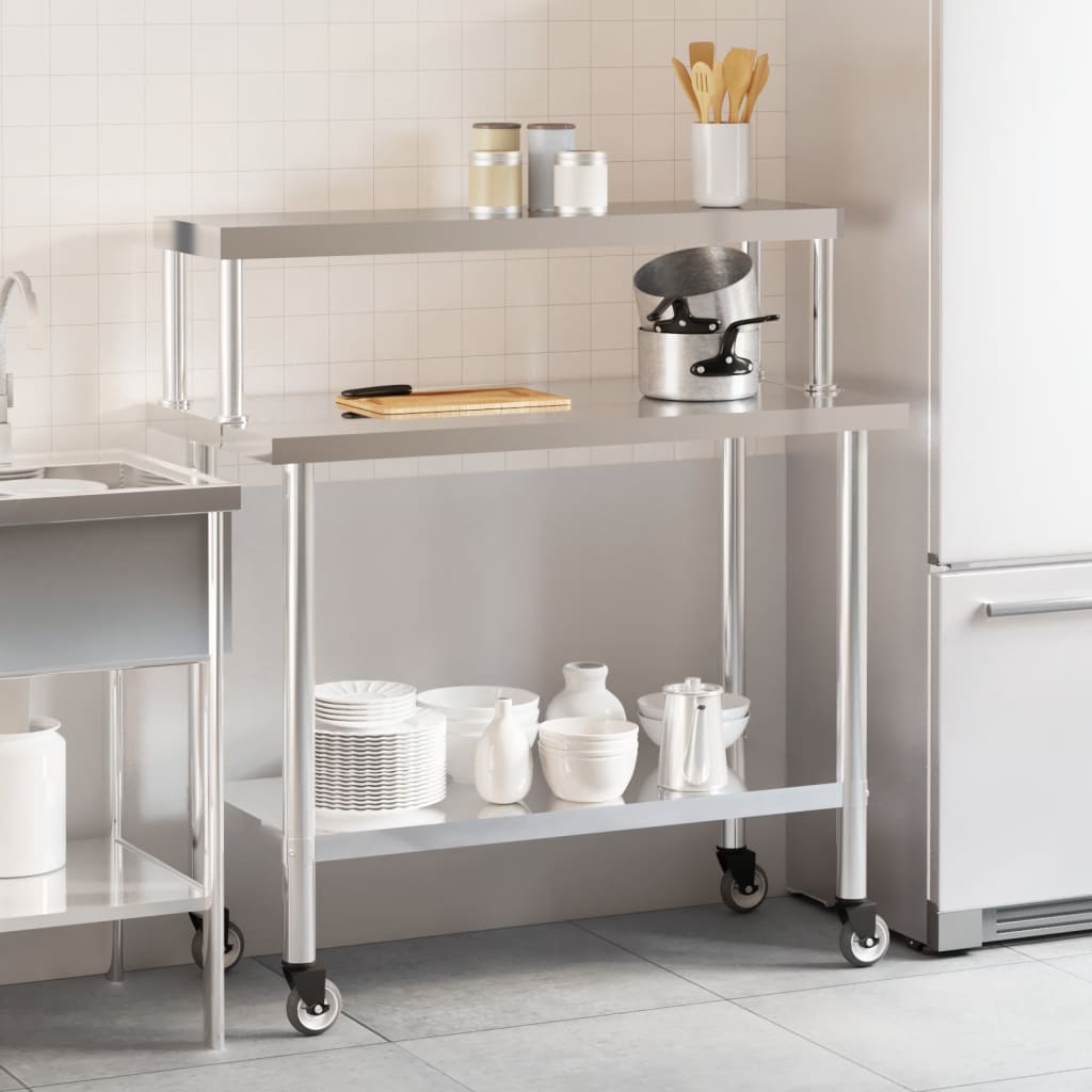 Tavolo Lavoro Cucina con Ripiano 110x55x120 cm Acciaio Inox - homemem39