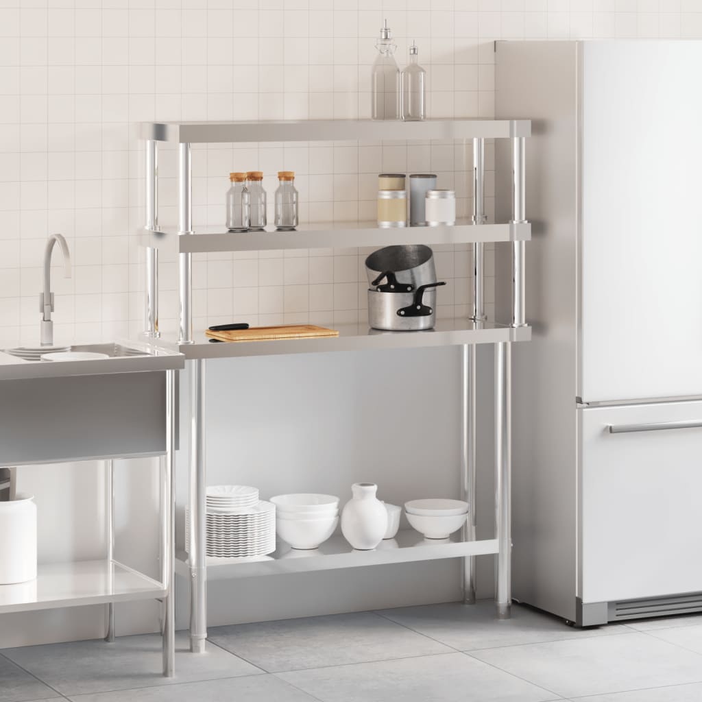 Tavolo Lavoro Cucina con Ripiano 110x30x150 cm Acciaio Inox - homemem39