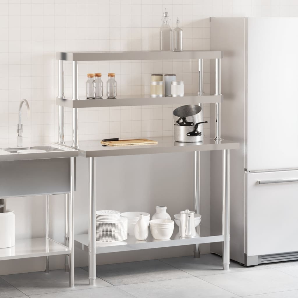 Tavolo Lavoro Cucina con Ripiano 110x55x150 cm Acciaio Inox | homemem39