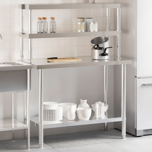 Tavolo Lavoro Cucina con Ripiano 110x55x150 cm Acciaio Inox | homemem39