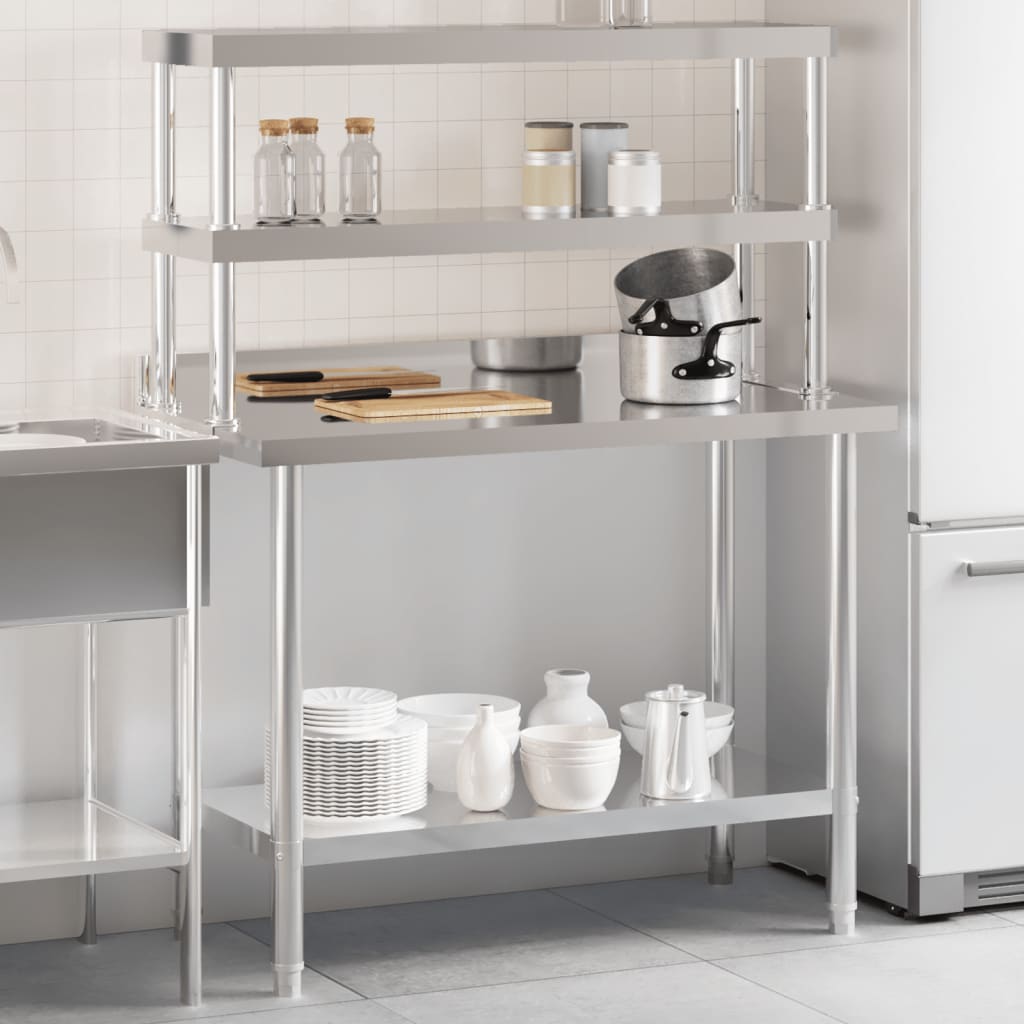 Tavolo Lavoro Cucina con Ripiano 110x55x150 cm Acciaio Inox - homemem39