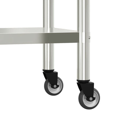 Tavolo Lavoro Cucina con Ripiano 110x30x150 cm Acciaio Inox | homemem39