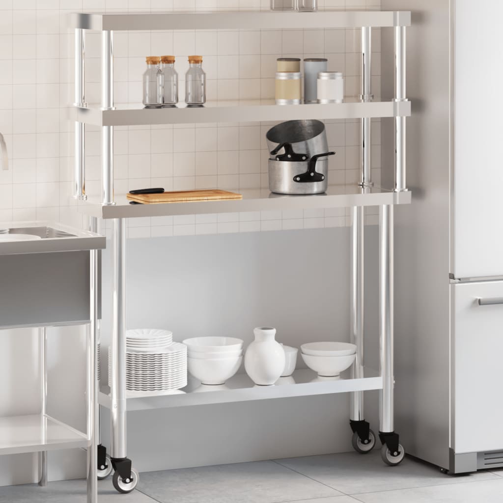 Tavolo Lavoro Cucina con Ripiano 110x30x150 cm Acciaio Inox - homemem39