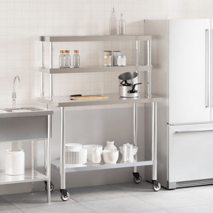 Tavolo Lavoro Cucina con Ripiano 110x55x150 cm Acciaio Inox - homemem39