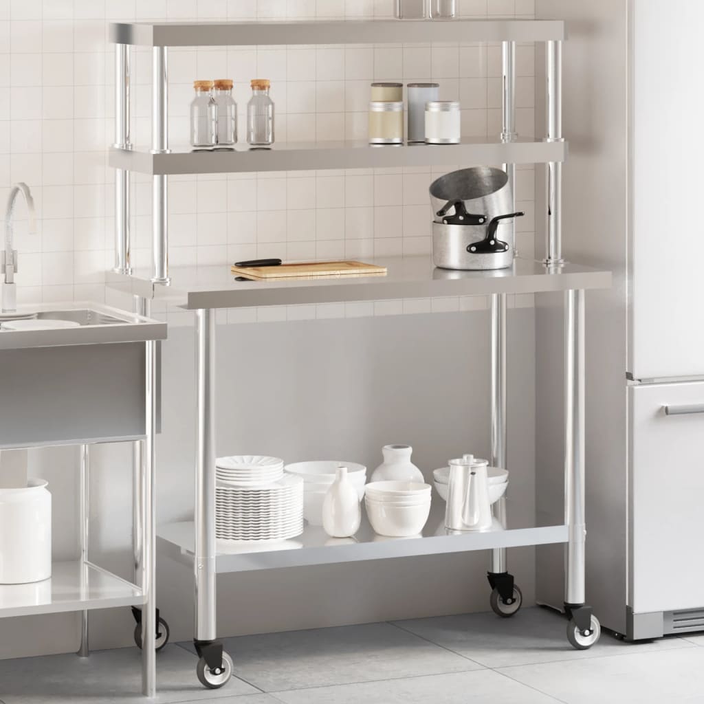 Tavolo Lavoro Cucina con Ripiano 110x55x150 cm Acciaio Inox - homemem39