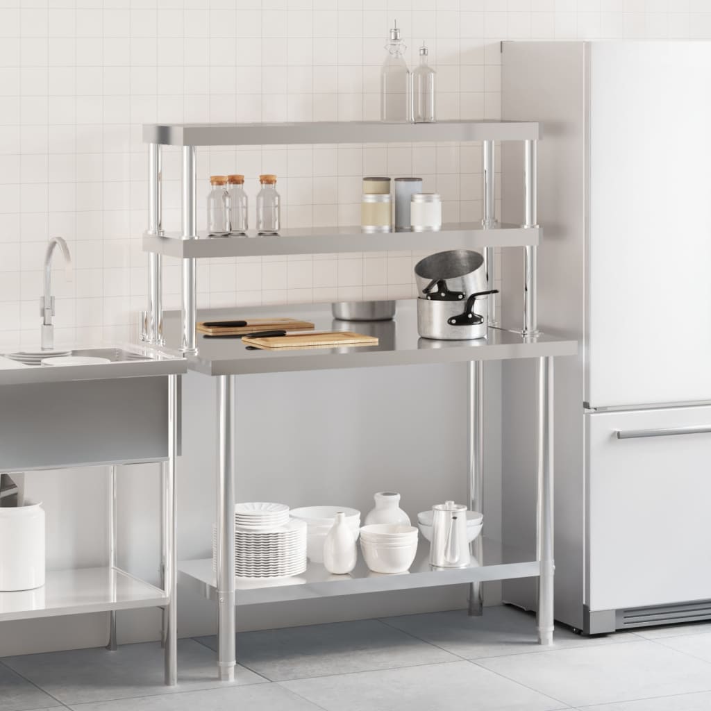 Tavolo Lavoro Cucina con Ripiano 110x55x150 cm Acciaio Inox - homemem39