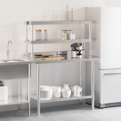 Tavolo Lavoro Cucina con Ripiano 110x55x150 cm Acciaio Inox - homemem39